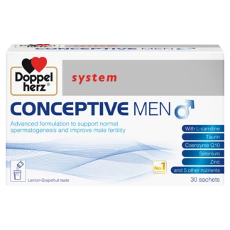 Illustration of the product packaging Doppelherz system Conceptive Men front view